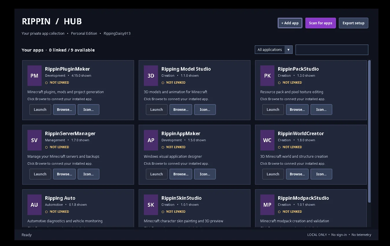 RippinHub desktop dashboard test capture
